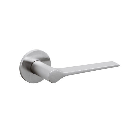 Door-handle LAMA "L" brass round rosette SATIN CHROME