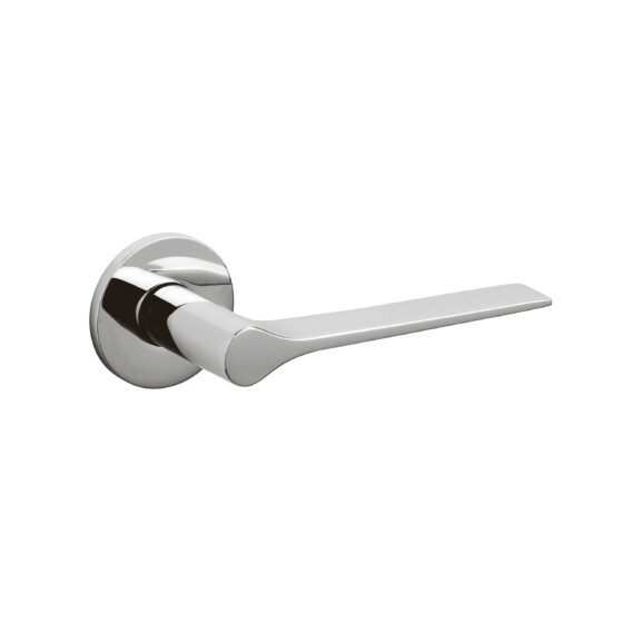 Door-handle LAMA "L" brass round rosette BRIGHT CHROME