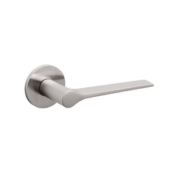 Door-handle LAMA "L" brass round rosette SUPERINOX SATIN