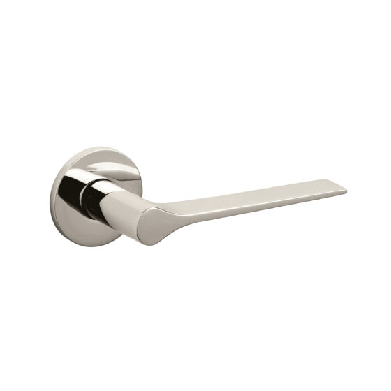 Door-handle LAMA "L" brass round rosette SUPERNICKEL BRIGHT