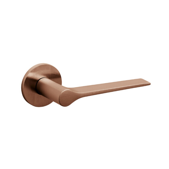 Door-handle LAMA "L" brass round rosette SUPERCOPPER SATIN