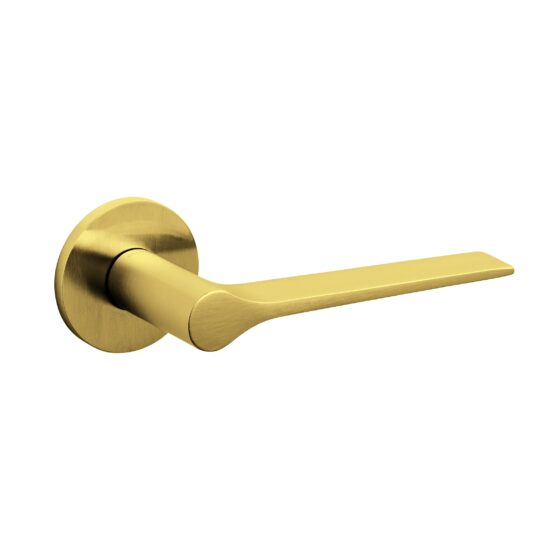 Door-handle LAMA "L" brass round rosette SUPERGOLD SATIN