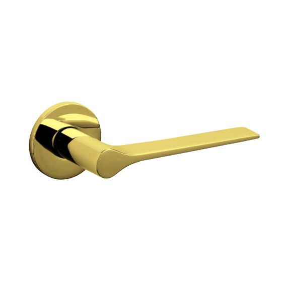 Door-handle LAMA "L" brass round rosette SUPERGOLD BRIGHT