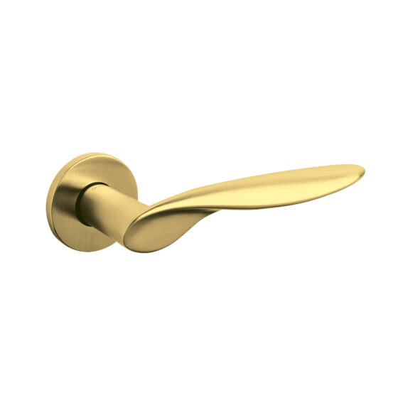 Door-handle WIND brass round rosette SUPERGOLD SATIN