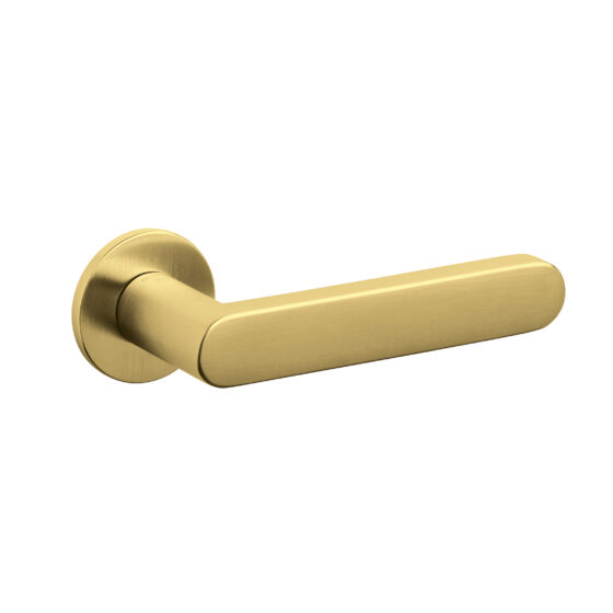 Door-handle LINK brass round rosette SUPERGOLD SATIN