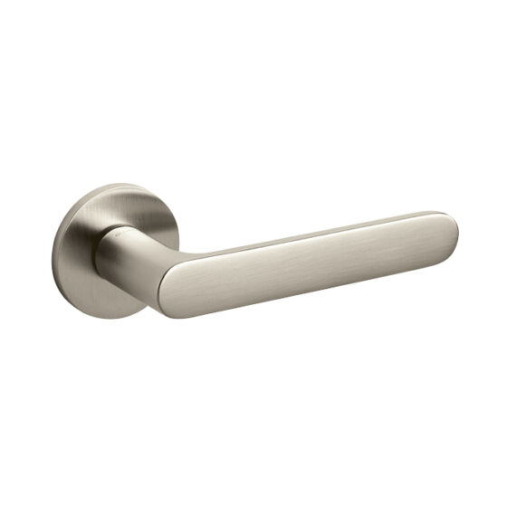 Door-handle ICONA brass round rosette SUPERNICKEL SATIN